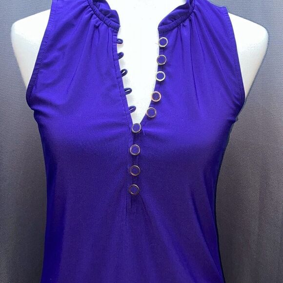 NWT White House Black Market WHBM Purple ruffle sleeve button top XS - Picture 2 of 6